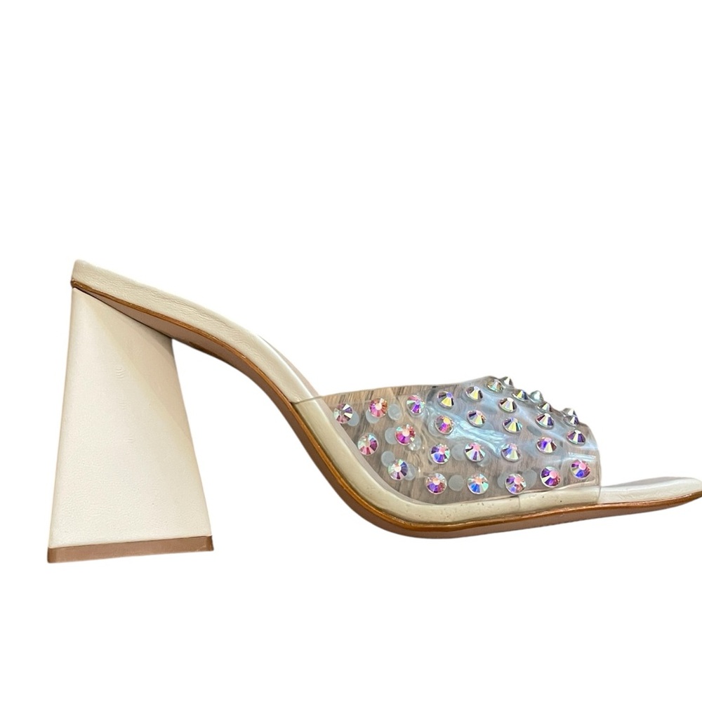 Schutz Lizah Crystal Block Heels Ivory - Picture 7 of 16